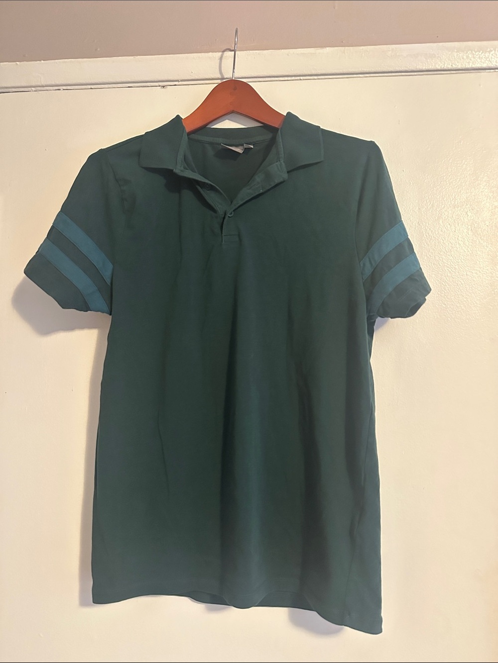 ASOS Dark Green Polo with Teal Sleeve Stripes